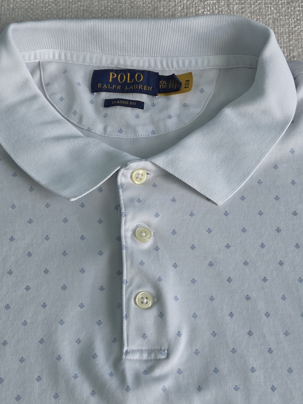 Polo Ralph Lauren Classic Fit Polo Shirt Mens XXL White Light Blue Micro Print.